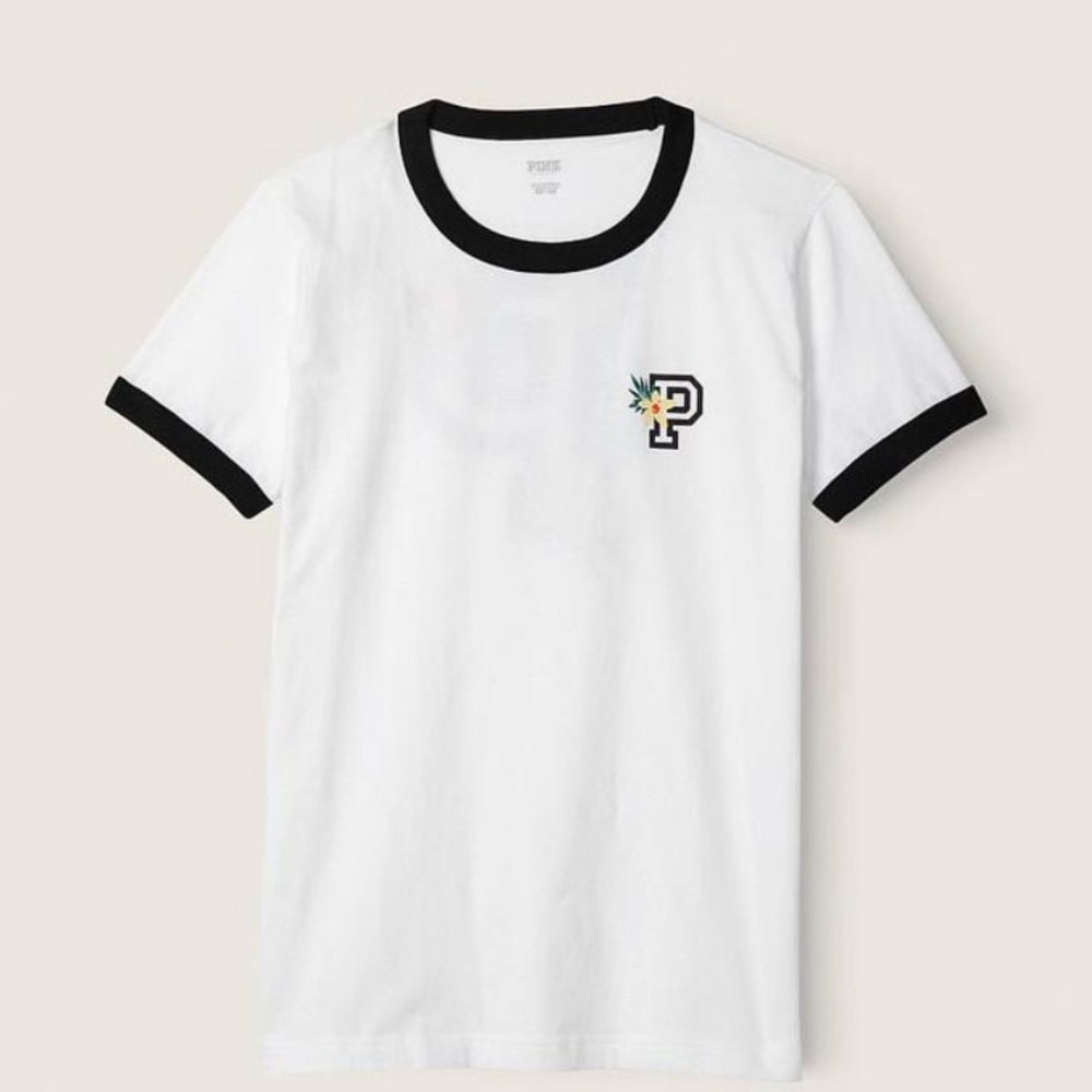 PINK Victoria's Secret White and Black Short Sleeve Tee